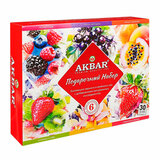 Чай АКБАР "Подарочный" ассорти 6 вкусов, НАБОР 30 пакетиков в конвертах по 2 г