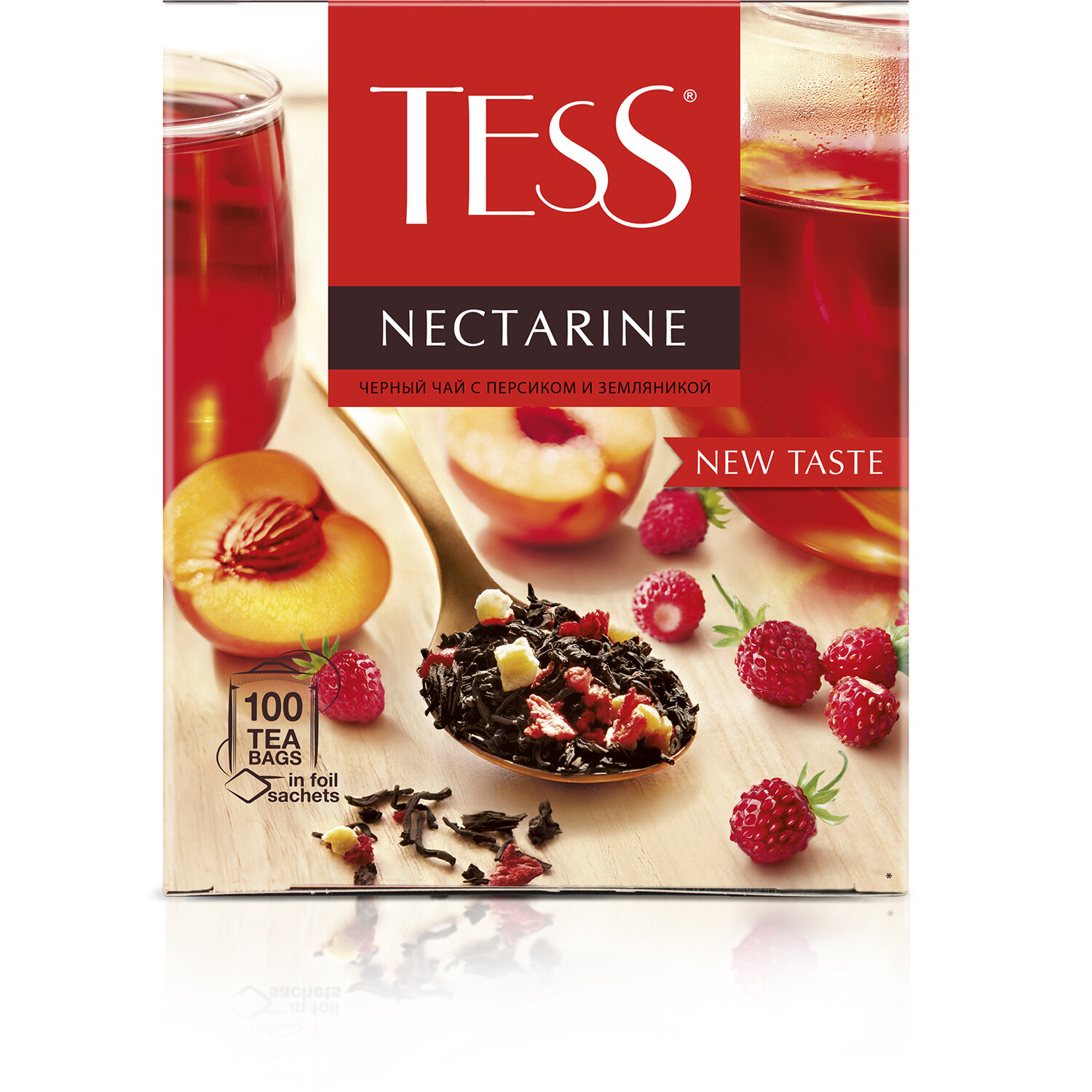 Чай TESS "Nectarine" черный с персиком и земляникой, 100 пакетиков в конвертах по 1,8 г