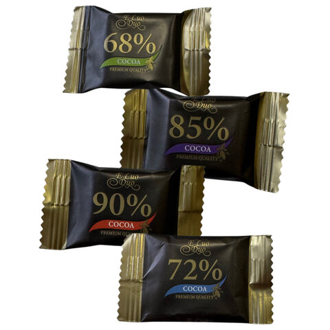 Шоколад порционный KONFESTA горький 68%, 72%, 85%, 90% какао, 1100 г (220 штук по 5 г), ш/к 74931