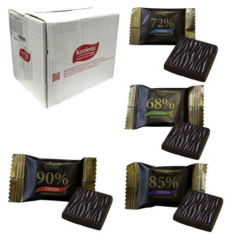 Шоколад порционный KONFESTA горький 68%, 72%, 85%, 90% какао, 1100 г (220 штук по 5 г), ш/к 74931
