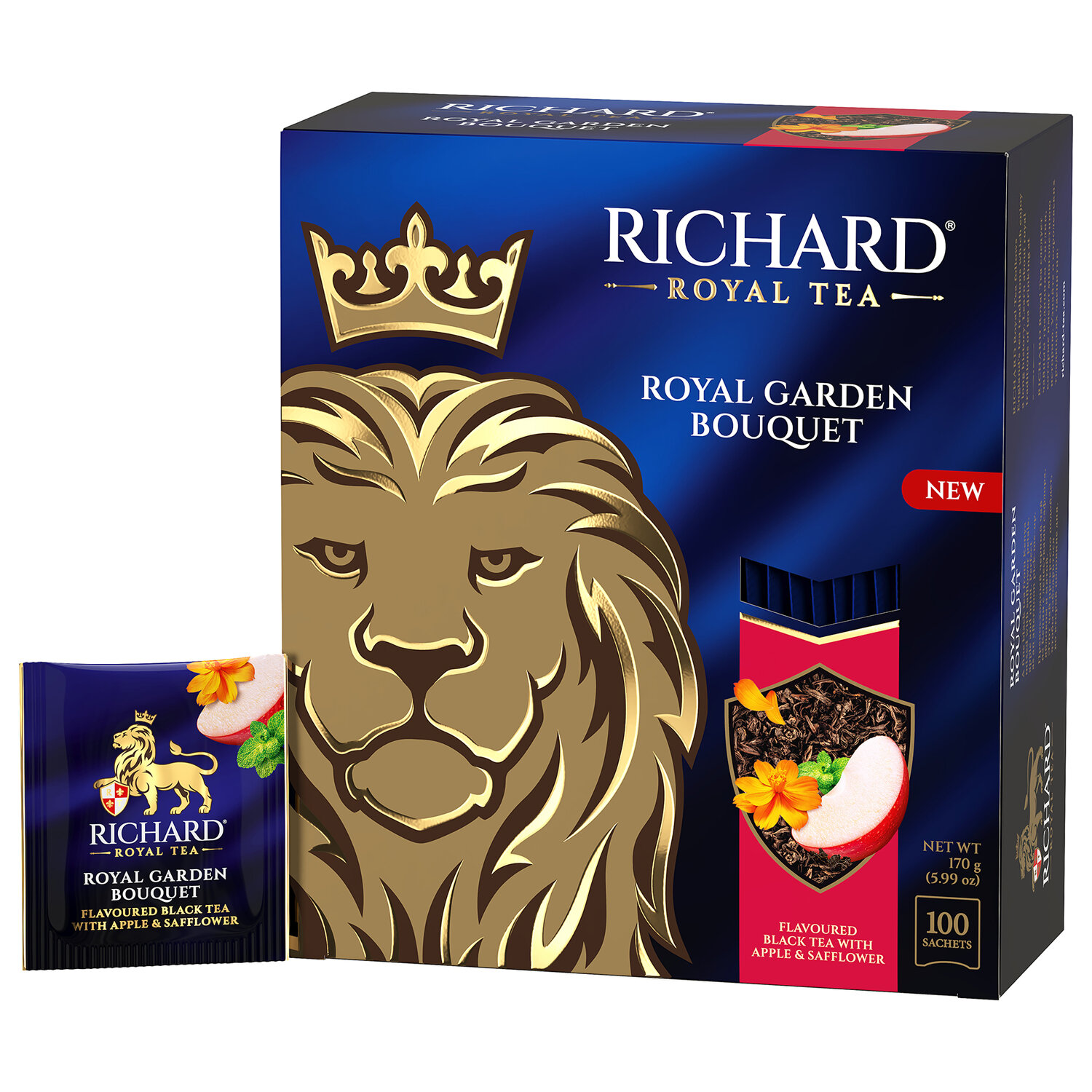 Чай RICHARD "Royal Garden Bouquet" черный с яблоком и мятой, 100 пакетиков по 1,7 г