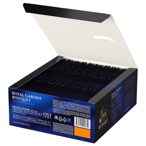 Чай RICHARD "Royal Garden Bouquet" черный с яблоком и мятой, 100 пакетиков по 1,7 г, ш/к 09610
