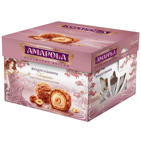 Конфеты глазированные AMAPOLA "Фундук и Ваниль" вафельные 100 г