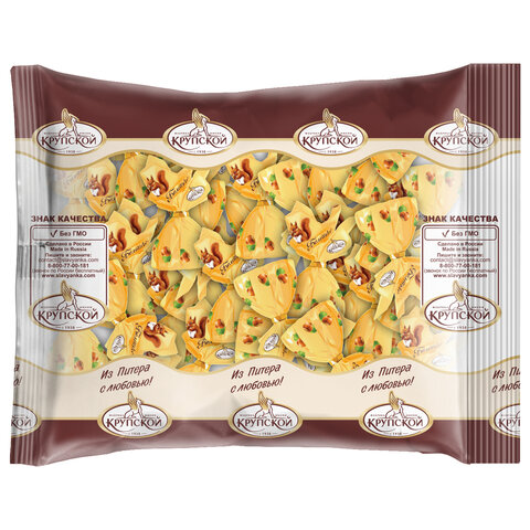 Конфеты шоколадные ФАБРИКА ИМ. КРУПСКОЙ "Белочка" с цельным лесным орехом, 1000 г, 40618 - фото 3