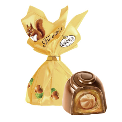 Конфеты шоколадные ФАБРИКА ИМ. КРУПСКОЙ "Белочка" с цельным лесным орехом, 1000 г, 40618