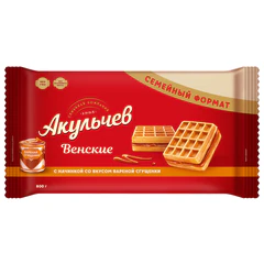 Вафли сдобные мягкие АКУЛЬЧЕВ "Венские" со вкусом вареной сгущенки, 800 г