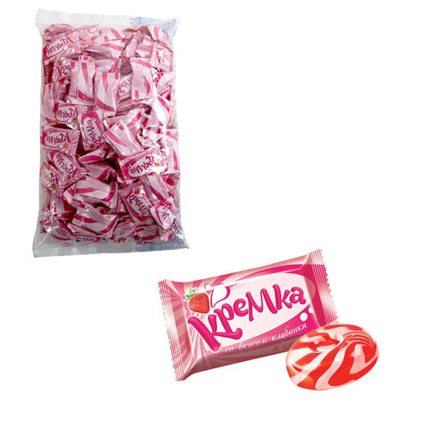 Карамель леденцовая КРЕМКА со вкусом клубники и сливок, 1 кг, РНК660