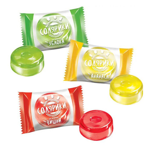 Карамель леденцовая СОЛЯРИКИ ассорти (яблоко, ананас, вишня), 1 кг, РНК662 - фото 2