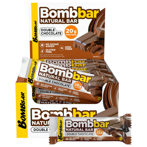 Батончик BOMBBAR "Двойной Шоколад" без сахара 60 г, шоу-бокс, ББР518
