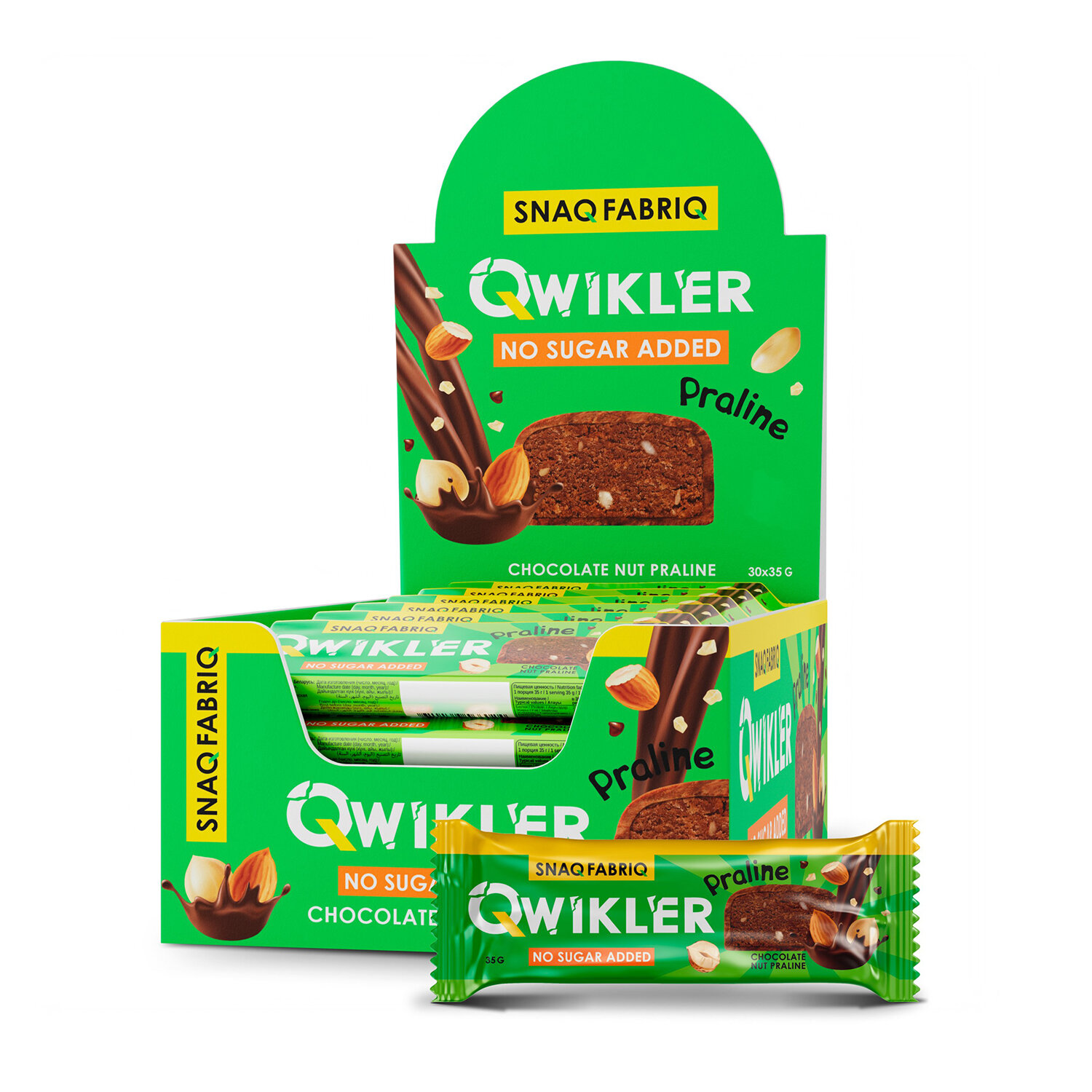 Батончик SNAQ FABRIQ "Шоколадно-ореховое пралине" без сахара 35 г, шоу-бокс