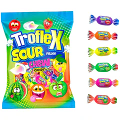 Конфеты жевательные с жидким центром TROFLEX SOUR "Ball", кислый микс 1000 г, ТУРЦИЯ