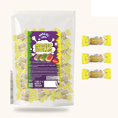Мармелад жевательный MAGIC CHEW "Magic Rolls", фруктовое ассорти с кислой начинкой, 500 г