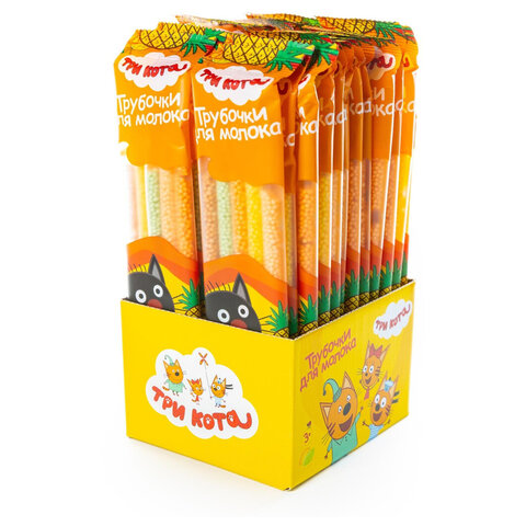 Трубочки для молока "Три кота" со вкусом "Фруктовый микс", 24 шт. по 24 г