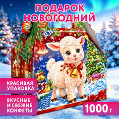 Подарок новогодний &laquo;ОВЕЧКА С КОЛОКОЛЬЧИКОМ&raquo;, НАБОР конфет 1000 г, картонная коробка, МОСУПАК