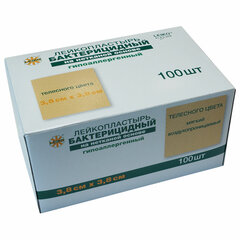 Лейкопластырь бактерицидный LEIKO комплект 100 шт., 3,8&times;3,8 см, на нетканой основе, телесного цвета