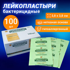 Лейкопластырь бактерицидный LEIKO комплект 100 шт., 3,8&times;3,8 см, на нетканой основе, телесного цвета