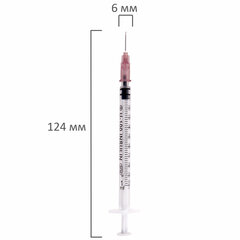 Шприц инсулиновый SFM, 1 мл, КОМПЛЕКТ 100 шт., в коробке, U-100 игла 0,45&times;12 мм &mdash; 26G