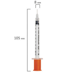 Шприц инсулиновый SFM, 1 мл, КОМПЛЕКТ 10 шт., в пакете, U-100 игла несъемная 0,3&times;8 мм &mdash; 30G