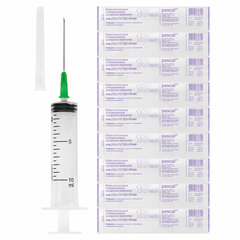 Шприц 3-х компонентный PASCAL, 10 мл, КОМПЛЕКТ 100 шт., в пакете, игла 0,8&times;40 – 21G