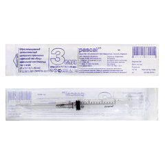 Шприц 3-х компонентный PASCAL, 3 мл, КОМПЛЕКТ 10 шт., в коробке, игла 0,7&times;40 &mdash; 22G