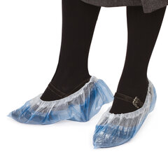 Бахилы КОМПЛЕКТ 100 штук (50 пар), ДВОЙНЫЕ (со стелькой), 40&times;14 см, 40 мкм, 4 г, ПНД, LAIMA, 630720