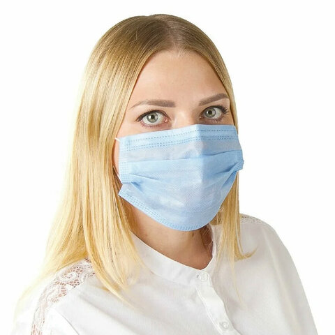 Маски медицинские одноразовые КОМПЛЕКТ 50шт 3-х сл. голубые (фильтр мельтблаун) SENSE