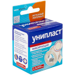 Лейкопластырь рулонный УНИПЛАСТ, 2,5&times;500 см, нетканая основа, катушка в картонной коробке