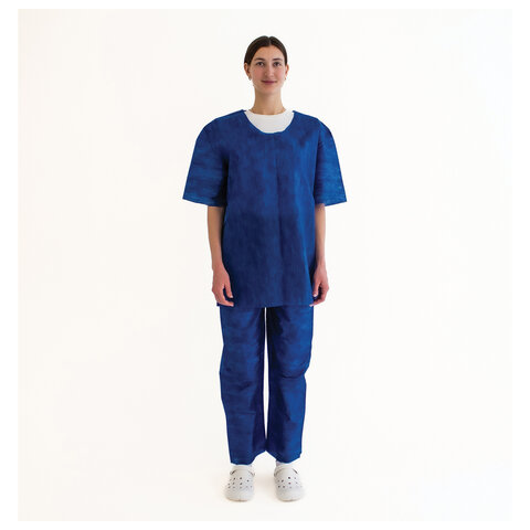 Костюм хирургический синий (рубашка и брюки) 52-54 р., спанбонд 42 г/м2, ГЕКСА - фото 2