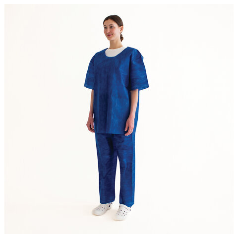 Костюм хирургический синий (рубашка и брюки) 52-54 р., спанбонд 42 г/м2, ГЕКСА - фото 3