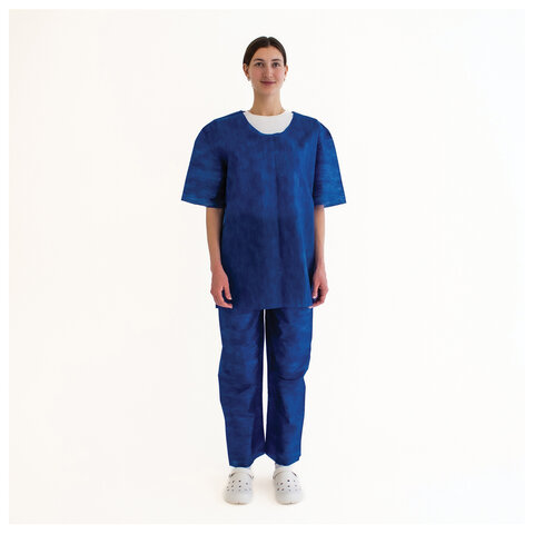 Костюм хирургический синий (рубашка и брюки) 56-58 р., спанбонд 42 г/м2, ГЕКСА - фото 2