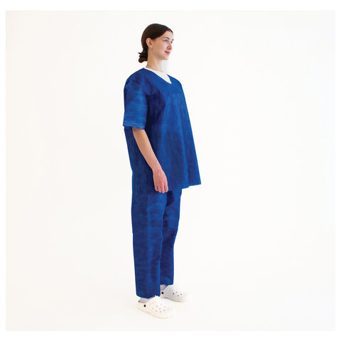 Костюм хирургический синий (рубашка и брюки) 56-58 р., спанбонд 42 г/м2, ГЕКСА - фото 5