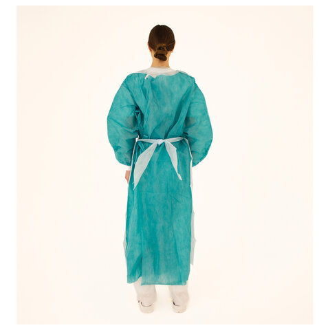 Фартук защитный одноразовый, длина 140 см, КОМПЛЕКТ 10 шт., ламинированный спанбонд 40 г/м2, ГЕКСА, голубой - фото 6