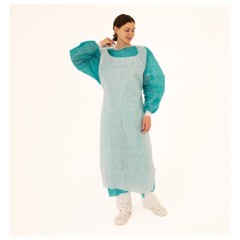 Фартук защитный одноразовый, длина 140 см, КОМПЛЕКТ 10 шт., ламинированный спанбонд 40 г/м2, ГЕКСА, голубой - фото 10