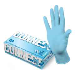 Перчатки смотровые нитриловые 50 пар (100 штук), CONNECT, голубые, размер 9-10, XL (очень большой)