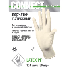 Перчатки смотровые латексные 50 пар (100 штук), CONNECT, размер 7-8, M (средний)