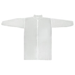 Халат одноразовый белый на липучках КОМПЛЕКТ 10 шт., XL, 52-54 размер, 110 см, рукав на резинке, 25 г/<wbr/>м<sup>2</sup>, KLEVER