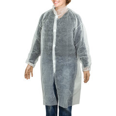 Халат одноразовый белый на липучках КОМПЛЕКТ 10 шт., XXL, 56-58 размер, 110 см, рукав на резинке, 25 г/<wbr/>м<sup>2</sup>, KLEVER