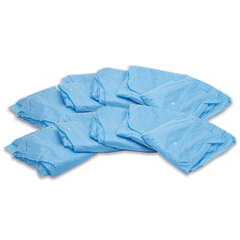 Халат одноразовый голубой на кнопках КОМПЛЕКТ 10 шт., XXL, 56-58 размер, 110 см, рукав на резинке, 25 г/<wbr/>м<sup>2</sup>, СНАБЛАЙН