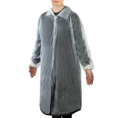 Халат одноразовый белый на липучках КОМПЛЕКТ 10 шт., XXL, 56-58 размер, 110 см, рукав на резинке, 30 г/<wbr/>м<sup>2</sup>, ОПТИТРЕЙД