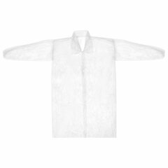 Халат одноразовый белый на кнопках КОМПЛЕКТ 10 шт., XL, 52-54 размер, 110 см, рукав на резинке, 30 г/<wbr/>м<sup>2</sup>, ОПТИТРЕЙД