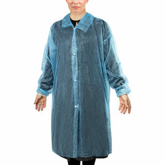 Халат одноразовый голубой на кнопках КОМПЛЕКТ 10 шт., XXL, 56-58 размер, 110 см, рукав на резинке, 30 г/<wbr/>м<sup>2</sup>, ОПТИТРЕЙД