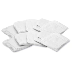 Халат одноразовый белый на липучках КОМПЛЕКТ 10 шт., 4XL, 64-66 размер, 110 см, рукав на резинке, 30 г/<wbr/>м<sup>2</sup>, ОПТИТРЕЙД