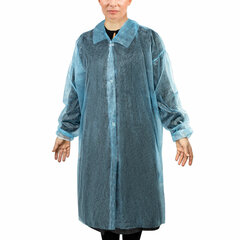 Халат одноразовый голубой на липучках КОМПЛЕКТ 10 шт., XXXL, 60-62 размер, 110 см, рукав на резинке, 30 г/<wbr/>м<sup>2</sup>, ОПТИТРЕЙД