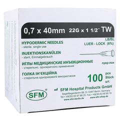Иглы инъекционные одноразовые SFM 0,70 х 40 &mdash; 22G, КОМПЛЕКТ 100 шт.