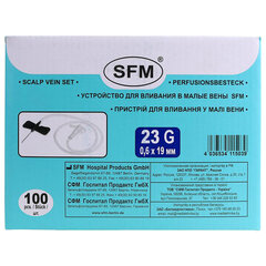 Иглы-бабочки для вливания в малые вены SFM 0,6 х 19 &mdash; 23G, КОМПЛЕКТ 100 штук, LUER