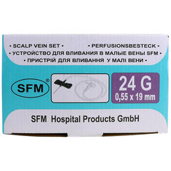Иглы-бабочки для вливания в малые вены SFM 0,55 х 19 &mdash; 24G, КОМПЛЕКТ 100 штук, LUER
