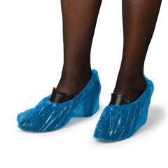 Бахилы MERIDIAN ОСОБО ПРОЧНЫЕ, 6 г, синие, двойная резинка, КОМПЛЕКТ 100 штук (50 пар), 40&times;15 см, 55 мкм