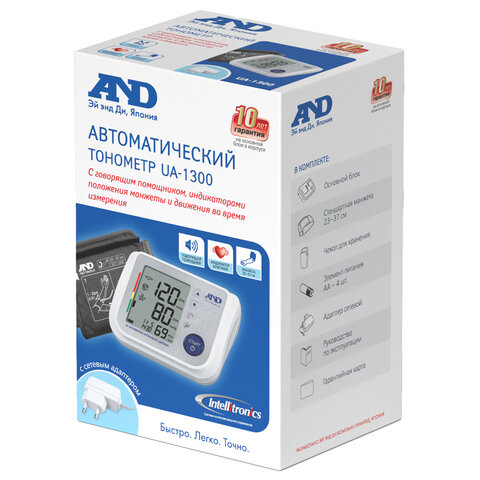 Тонометр AND UA-1300, манжета 23-37 см, автоматический, на плечо, адаптер питания
