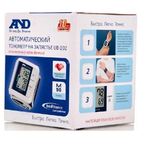 Тонометр (МЕД РегУд) AND UB-202, манжета 13,5-21,5 см, автоматический, на запястье, питание 2хААА