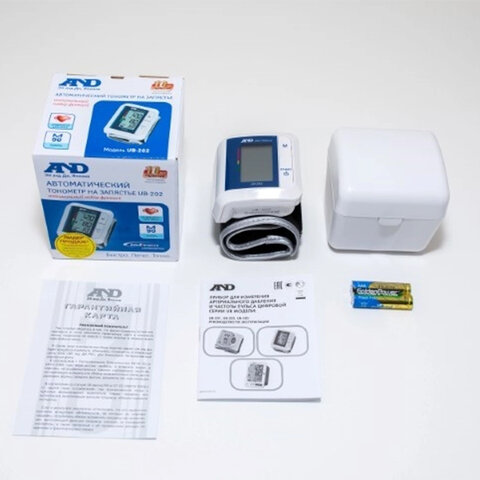 Тонометр (МЕД РегУд) AND UB-202, манжета 13,5-21,5 см, автоматический, на запястье, питание 2хААА